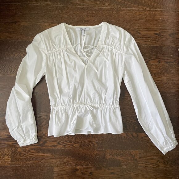 Derek Lam 10 Crosby White Cotton Breanna Gathered Top Blouse-Size 0 - Picture 2 of 10